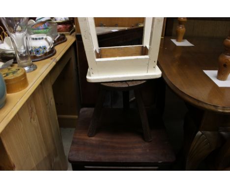 A 19th Century mahogany hanging corner cabinet together with two small stools and a Victorian mahogany commode