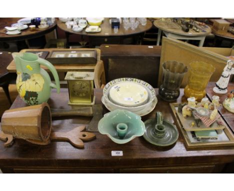 Two glass vases; a mantel clock and various decorative china etc.