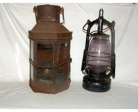 An Antique Brass/Copper Maritime or Wall Lantern by Eli Griffiths and Sons Birmingham with a brass kerosene burner dated 1914