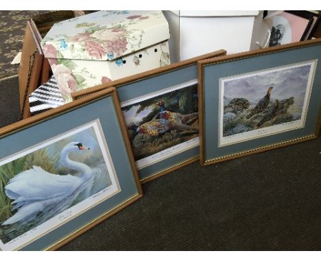 Basil Ede: A set of three framed and glazed artist's proof prints; Chinese Ring Necked Pheasant, Mute Swan and Red Grouse, si