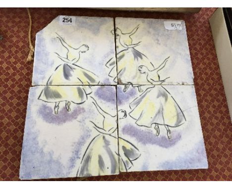 Four early Poole Pottery Carter & Co. tiles, decorated with Dancing Ballerinas (af).
(R3)