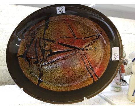 A Poole Pottery Aegean oval shaped dish decorated with a sailing boat.