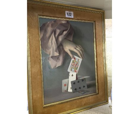 Gerald Norden: Framed oil on board; Hand and Playing Cards.