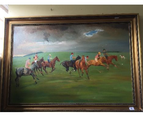 M. E. Chadburn (pupil of Sir A. J. Munnings): Large framed oil on canvas; The Polo Match.