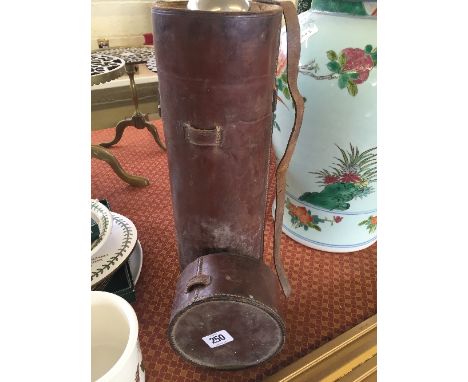 A 20th century plated hip flask in original leather carrying case.