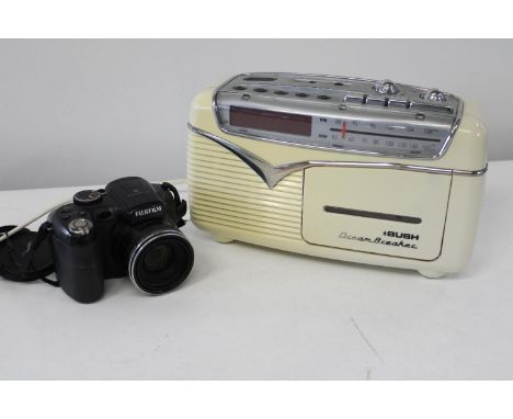 A vintage Bush radio-alarm-cassette player &amp; Fuji camera 