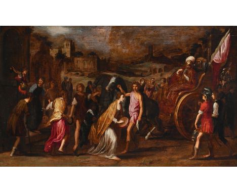 CONTINENTAL SCHOOL (18TH CENTURY) THE PROCESSION  Oil on panel 60 x 100cm (23½ x 39¼ in.)   Condition Report:  The panel is c