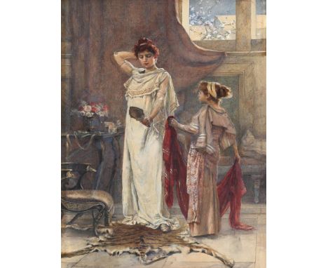 CHRISTINE HAMMOND (BRITISH FL. 1886 - 1910) GETTING READY Watercolour, pencil and white heightening Signed and dated '1891' (