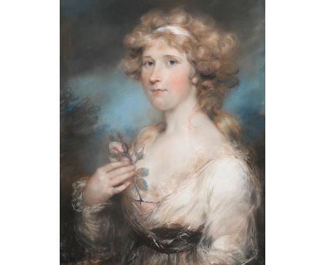 JOHN RUSSELL (BRITISH 1745 - 1806) PORTRAIT OF A LADY HOLDING A ROSE Pastel 58.5 x 44.5cm (23 x 17½ in.)Provenance: Purchased