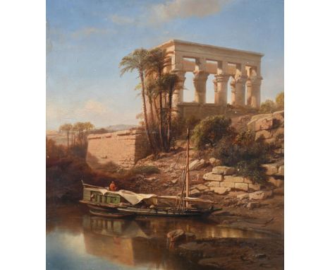 JACOB A. JACOBS (BELGIAN 1812 - 1879) THE TEMPLE OF PHILAE Oil on panel Signed and dated '1861' (lower right) 46 x 41cm (18 x