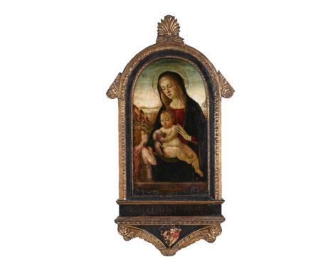 FLORENTINE SCHOOL (LATE 15TH CENTURY) THE MADONNA AND CHILD WITH THE INFANT ST JOHN THE BAPTIST  Oil on panel, arched top 84 