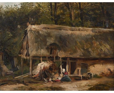 WILLIAM JAMES MÜLLER (BRITISH 1812-1845) A THATCHED COTTAGE IN A WOOD Oil on board Signed and dated '1838' (lower right) 30 x
