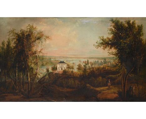SWEDISH SCHOOL (EARLY 19TH CENTURY) A VILLA IN A EXTENSIVE LAKE LANDSCAPE Oil on canvas 68.5 x 116.5cm (26¾ x 45¾ in.)   Cond
