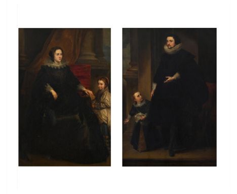 AFTER SIR ANTHONY VAN DYCK A MOTHER AND DAUGHTER; A FATHER AND SON Oil on panel, a pair 45 x 30cm (17½ x 11¾ in.) (2)   Condi