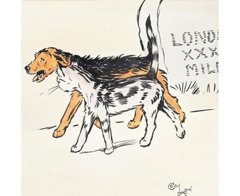 CECIL CHARLES WINDSOR ALDIN (BRITISH 1870-1935) DOG & CAT (ON A JOURNEY TO LONDON) Ink, watercolour and crayon  Signed (lower