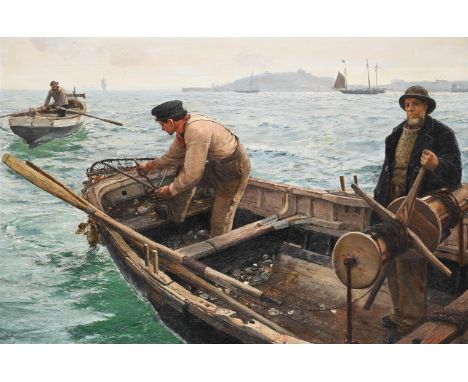 CHARLES NAPIER HEMY (BRITISH 1841 - 1917) OYSTER DREDGERS Oil on canvas Signed and dated '1897' (lower right), further signed