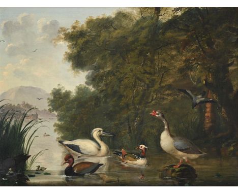 ATTRIBUTED TO MARMADUKE CRADDOCK (BRITISH 1660-1717) PELICAN, GOOSE AND DUCKS Oil on canvas 55.9 x 73.6cm (22 x 28¾ in.)  In 