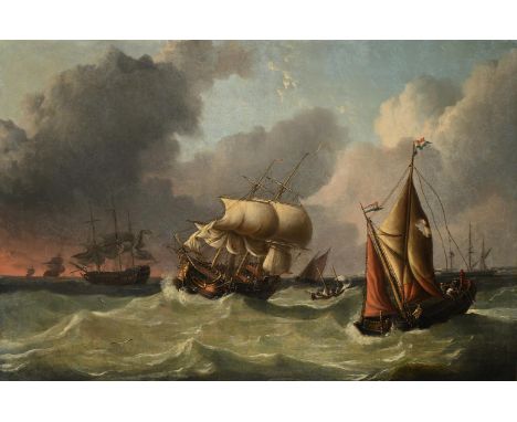 CHARLES MARTIN POWELL (BRITISH 1774-1825) SHIPPING IN CHOPPY SEAS Oil on canvas Signed (lower right) 60 x 90cm (23½ x 35¼ in.