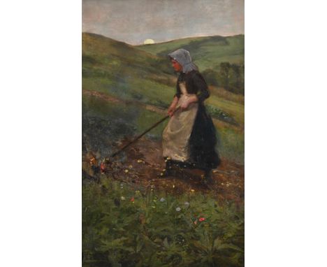 FREDERICK MILNER (BRITISH 1863-1939) THE DYING LIGHT Oil on canvas Signed (lower left) 107 x 67cm (42 x 26¼ in.) Provenance: 