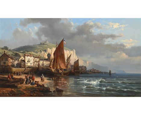 CHARLES EUPHRASIE KUWASSEG (FRENCH 1838-1904) NORMANDY PORT Oil on canvas Signed and dated '1868' (lower right) 54 x 98cm (21