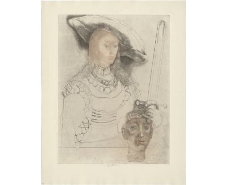 Anderle, Jiří -- Judith mit dem Haupt des HolofernesFarbradierung mit Kaltnadel auf Velin. 1982.66 x 49,4 cm (81,7 x 63,7 cm)
