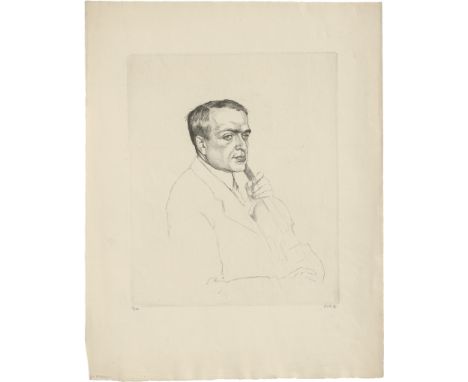 Orlik, Emil -- Bildnis des Geigers Bronislav HubermannKaltnadel auf Bütten. 1919.29,9 x 24,5 cm (44,5 x 35 cm). Signiert "Orl