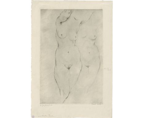 Orlik, Emil -- Weiblicher Akt ("weiblicher Torso")Kaltnadel, mit Bleistift überarbeitet, auf Velin. 1918 (?).31,2 x 21,8 cm (
