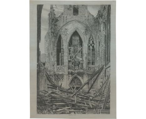 Kreidt, Fritz -- "ARRAS 1914"Kohle auf blau grundiertem Velinkarton.60 x 44 cm.Unten rechts in der Darstellung mit Kohle sign