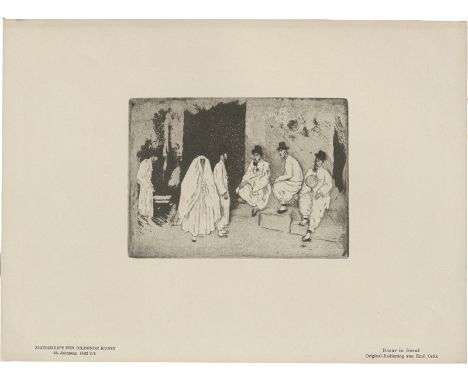 Orlik, Emil -- Fünf druckgraphische Blätter3 Radierungen, 1 Farbholzschnitt und 1 Lithographie auf verschiedenen Papieren. 18