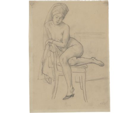 Orlik, Emil -- Weiblicher Akt mit TurbanBleistift auf Pergamin. 1915.26,5 x 19 cm.Unten rechts mit Bleistift signiert "Orlik"