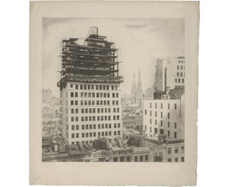 Orlik, Emil -- Bau eines Hochhauses in New YorkRadierung mit Roulette, Kaltnadel und Schmirgel auf festem Velin. 1927/29.51,5