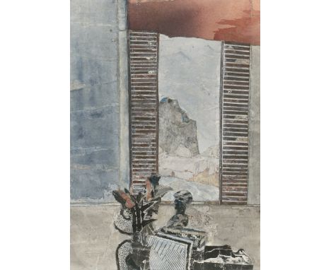 Kügler, Rudolf -- "Landschaft"; "Blick durch die Tür"2 Kompositionen. Bleistift, Strukturpapier und Aquarell, auf Karton coll