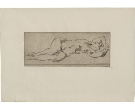 Orlik, Emil -- Liegender weiblicher AktKaltnadel auf Similijapan. 1911/13.9,8 x 24,6 cm (27,2 x 38,5 cm).Signiert "Orlik" und