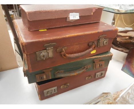 3 vintage leather cases & glove box
