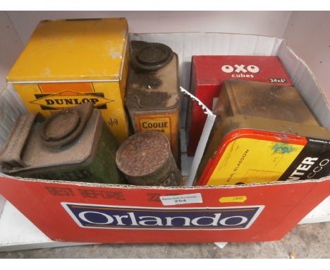 box of vintage tins