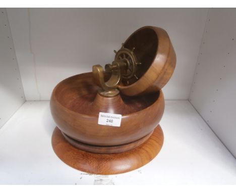 wood & brass nut cracker bowl & two other pieces