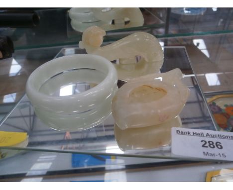 oriental jade belt buckle, inkwell & bangle
