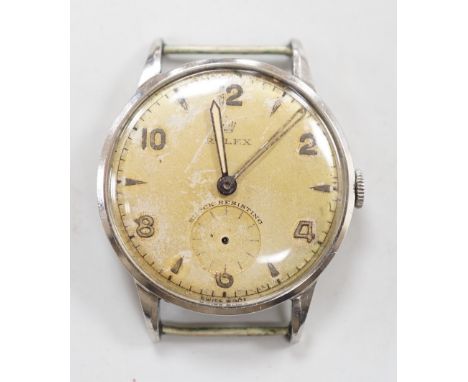 A gentleman's steel Rolex manual wind wrist watch, the case back numbered 546037, (a.f.), case diameter 31mm, no strap, box o