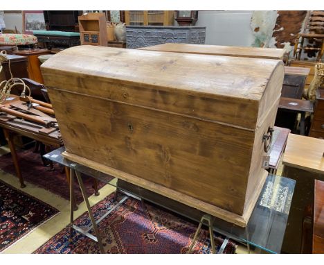 A 19th century continental pine domed top trunk, length 118cm, depth 63cm, height 70cm