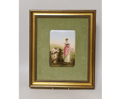 A Dresden porcelain plaque in velvet and gilt mount