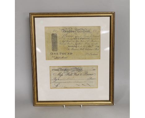 Brighton Union Bank, 1809 one pound note and an 1826 Bearer's Cheque