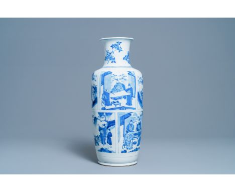 Full title: A fine Chinese blue and white rouleau vase, KangxiDescription: H.: 53 cm