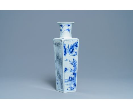 Full title: A square Chinese blue and white vase, Kangxi mark and of the periodDescription: H.: 54,5 cmRef.: - Marchant, Rece