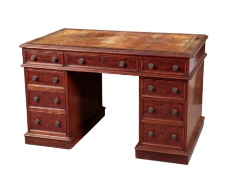 A VICTORIAN MAHOGANY PEDESTAL DESK BY JAMES WINTER & SONS 19th century, the top with a gilt-tooled leather inset writing surf