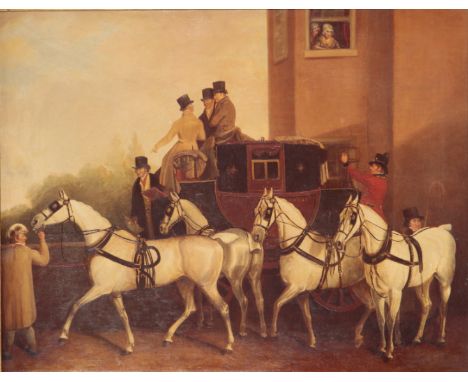 FIDELIS: A REPRODUCTION AFTER JOHN F. HERRING SNR (1795-1865), 'EDINBURGH-LONDON STAGECOACH' copied by Elizabeth Petrie, colo
