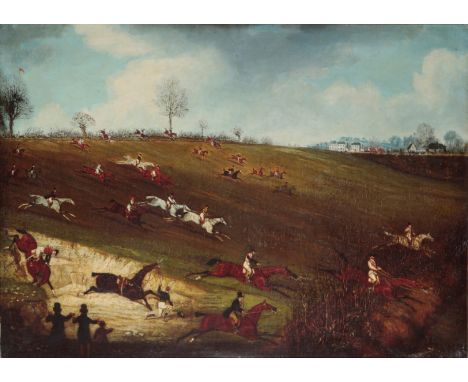 A REPRODUCTION AFTER  JAMES POLLARD (1797-1867) - 'THE GREAT ST. ALBAN'S STEEPLECHASE' probably by Fidelis but lacking label 