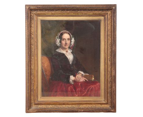 ROBERT GEORGE KELLY (1822-1910) A portrait of the artist's mother depicted half-length seated in an interior, signed and date