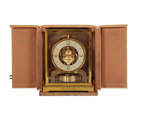 JAEGER-LECOULTRE: A BRASS ATMOS CLOCK with engraved inscription to the case "1887 C.D. 1957 from some of his friends", no. 97