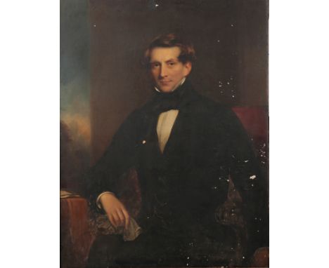 A LARGE 19TH CENTURY PORTRAIT OF A GENTLEMAN oil on canvas, in a moulded and gilt frame 120 x 147cm overall (flaking)