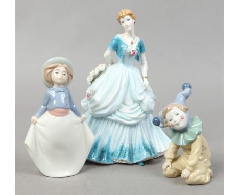 A Royal Worcester 'Night at the Opera' figurine from The Glittering Occasions set, along with two Nao figures.